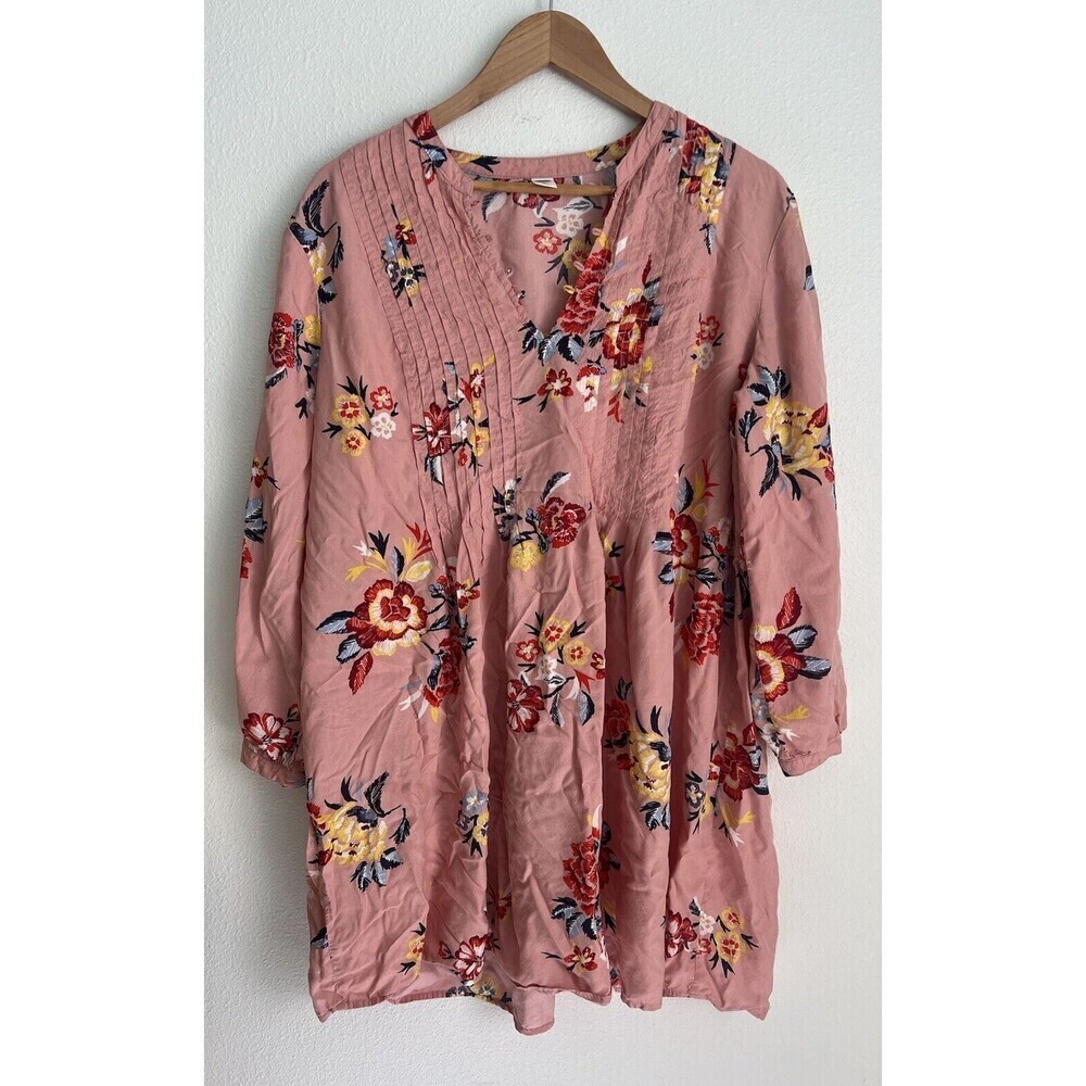 Old Navy Pink Floral Boho Peasant Pleated Dress Fairy Romantic Flowy Lagenlook